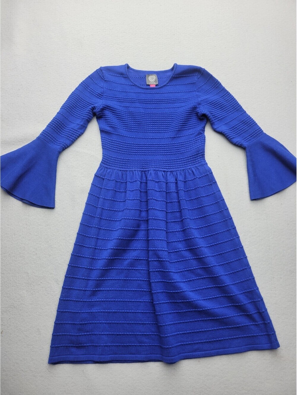 Vince Cumato Women's Dress 3/4 Small Blue Basic Mini Sleeve Ribbed Casual Party